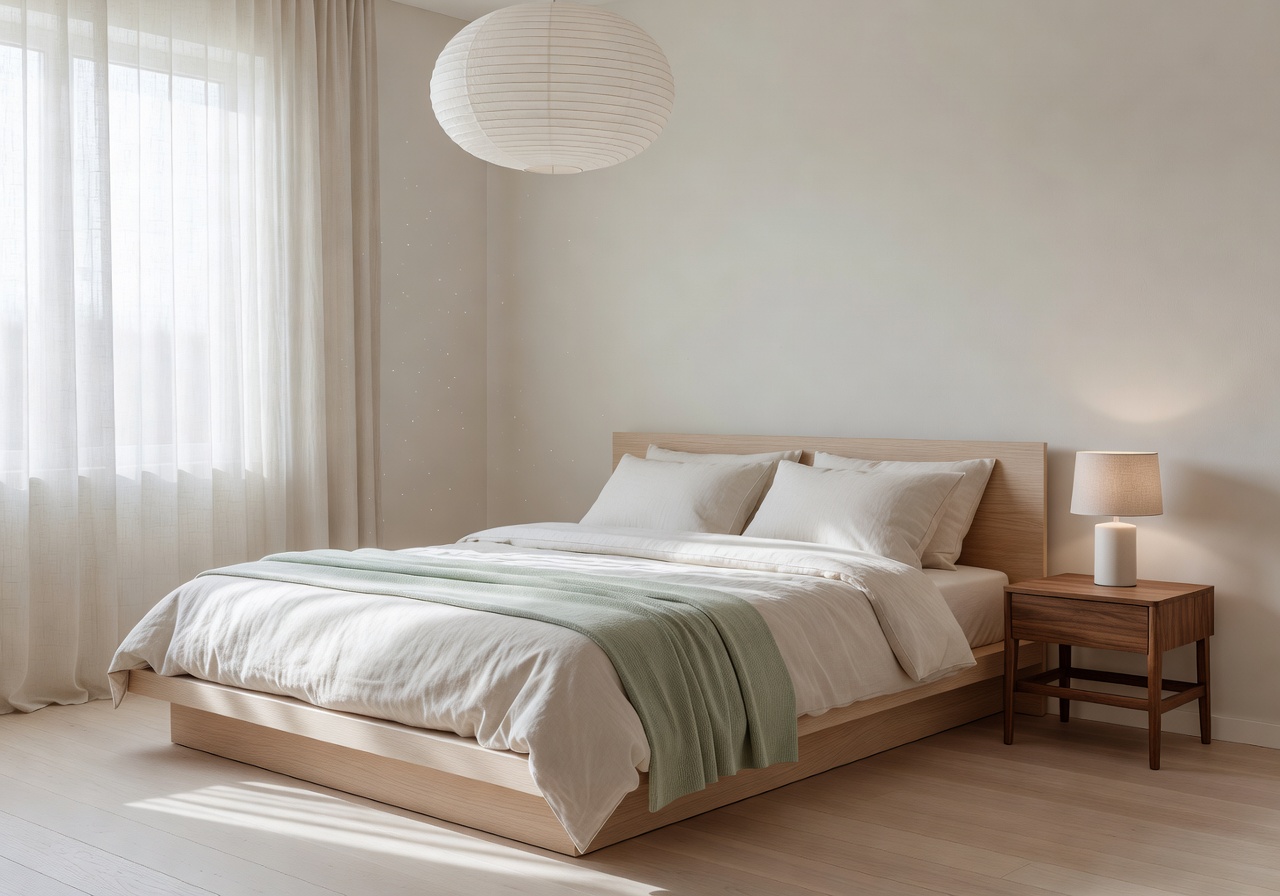 Reka bentuk bilik tidur AI DecorAI gaya Scandinavian selepas transformasi