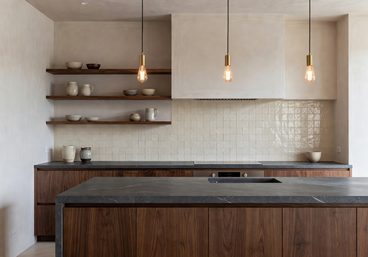 Reka bentuk dapur AI DecorAI gaya Japandi moden selepas transformasi