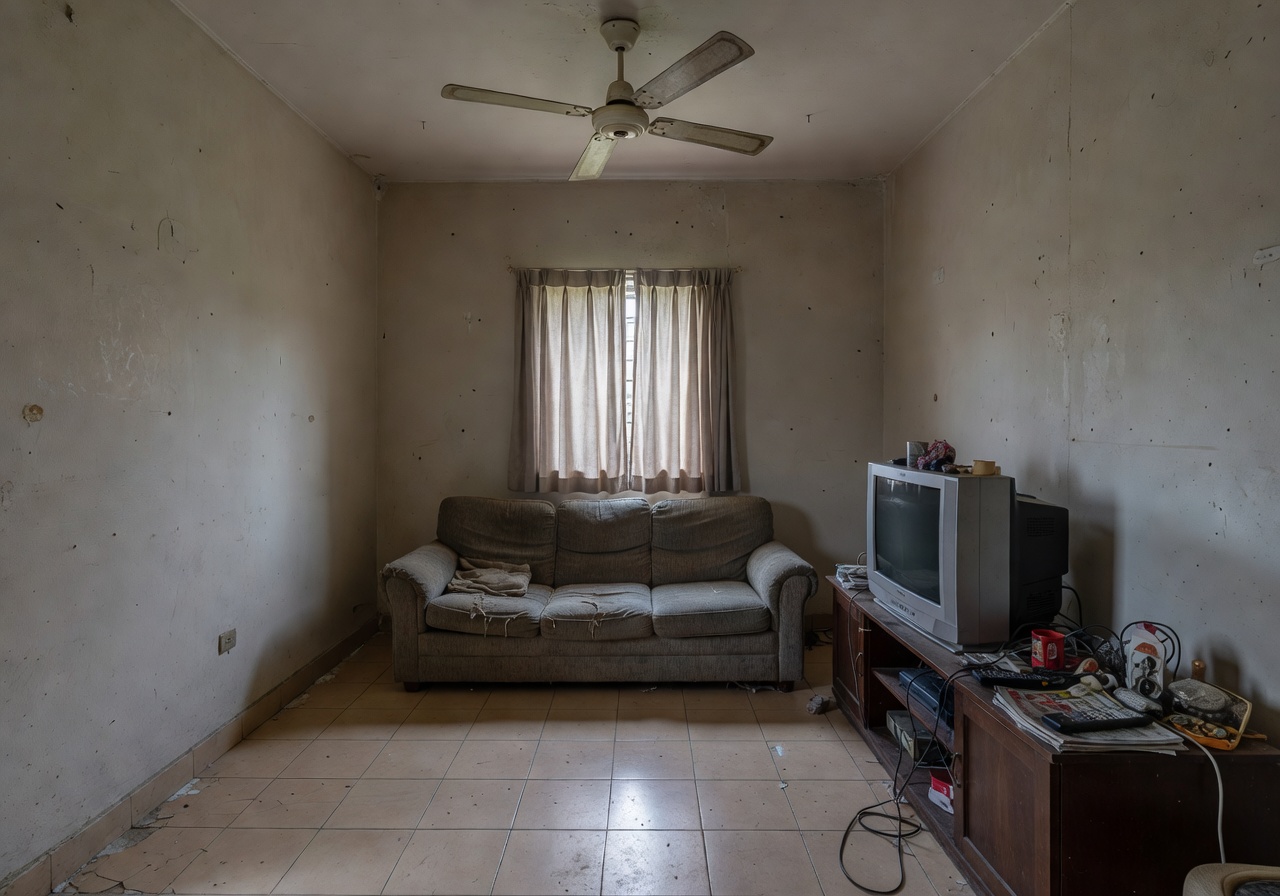 Ruang tamu rumah teres sebelum diubah suai dengan AI